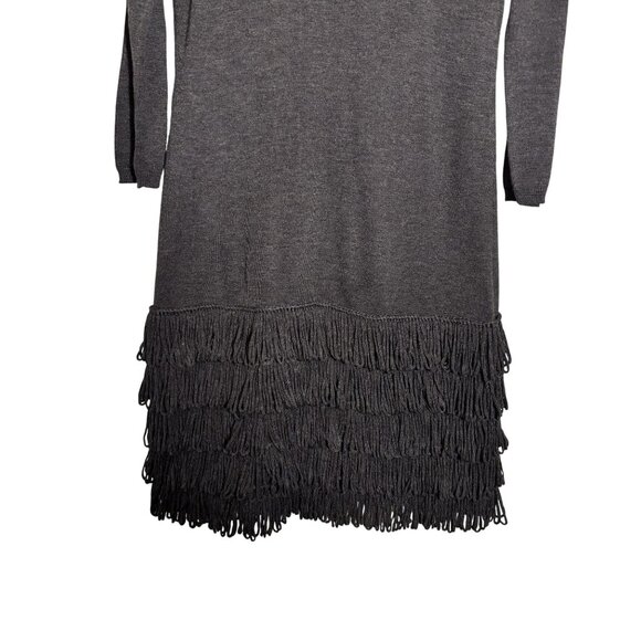 Calvin Klein Charcoal Gray Long Sleeve Dress With Fringe Hem Detail - Picture 4 of 8